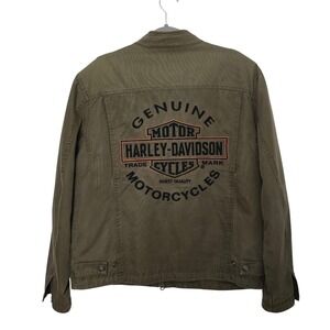 Harley Davidson Mens Green Jacket Army Size M Motorcycle Military Olive FLAWS